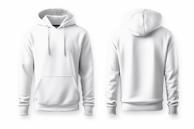 Blank white mens hoodie sweatshirt long sleeve with clipping path, mens hoody with hood for your design mockup for print, isolated on white background. Template sport winter clothes.