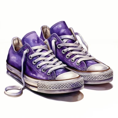 hand drawn , low top , hand panter color purple , watercolor, hyper realistic, white background, white margins, 16k, ultra detailed clipart, cut out image, hand-drawn, ultra HD, sharp and clean art a vintage sneakers 1940 -1950 era , capturing the romantic and feminine aesthetics often associated with vintage fashion and travel, Clipart,light pink pastel