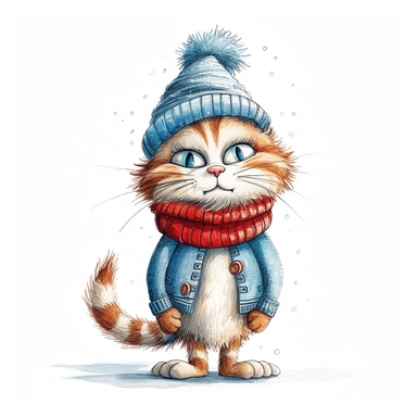 Axel scheffler illustration style Christmas cat, high definition, 8k, insanely detailed, fine detail, sharp focus, illustration, white background, isolated clipart vector