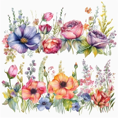 Watercolor Floral Borders Floral Borders Wild Flowers Watercolor Flowers Clipart Premade Borders Wedding Clipart Borders Clipart on all white background 4