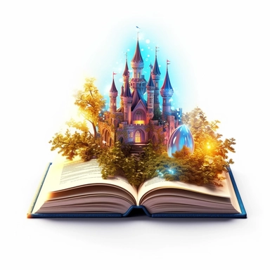 Enchanting storybook clipart, isolated on pure white background, high detail, 8k, realistic illustration, glowing dark background