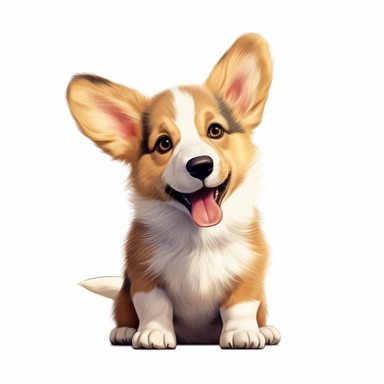 Corgi puppy, Clipart, Digital art, realistic, disney style, hyperdetailed, 1080p, Ultra-HD, white background