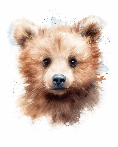 detailed watercolor Baby Bear head realistic clipart