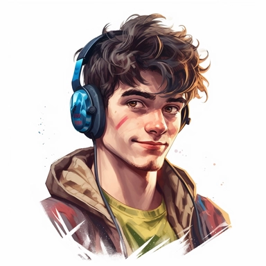 beautiful stunning handsome vintage anime gamer young man, paint art style, clipart, white background, superrealistic, one of a kind