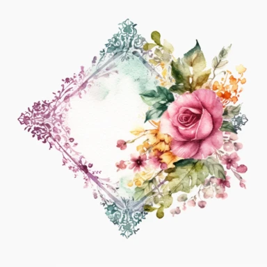 Watercolor Lacy Floral Corners Clipart, white isolated background, space out, hd