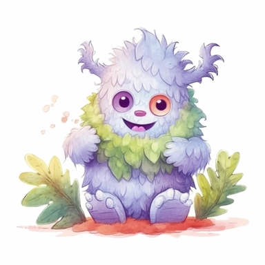 A super-cute monster, knitted painting texture, Perfect for nursery art and children's book illustration style, simple, cute, full color, clipart, watercolor illustration, single object, high definition 8k, white background for removing background