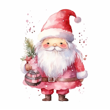Cute Christmas Santa pink watercolor clipart