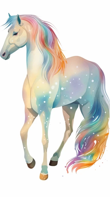 pegaso con la elegancia de un caballo, como cola, orejas, a todo color, textura de pintura de punto, Perfecto para el arte de ilustración de libros, simple, lindo, a todo color, clipart, ilustración de acuarela, individual objeto, alta definición 8k, fondo blanco para eliminar el fondo