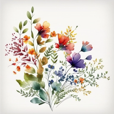 clipart illustration of summer flowers on a solid white background, watercolor style, vivid, vector, minimalist, 4k