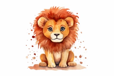 cute Lion character front facing on isolated background,Animal Sublimation Clipart,no splash watercolor,white background, ultra detailed clipart, cut out image, colorful watercolor realistic, cartoon style, ultra HD, sharp and clean art