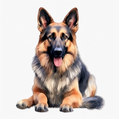 watercolour cute german shepherd dog sitting beautiful details four perfect legs and paws realistic beautiful facial features ultra detailed ultra photo real intricate detailed png image ,high definition,300dpi,graphic clipart,computer graphics
