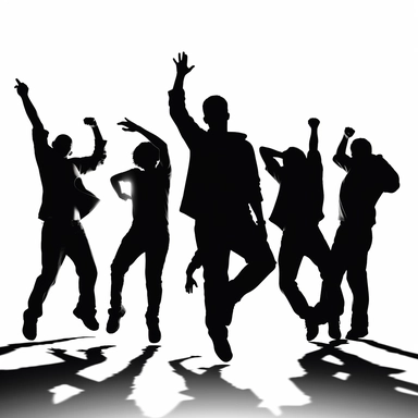 dancing young men black silhouettes graphic on white background party vector clipart style
