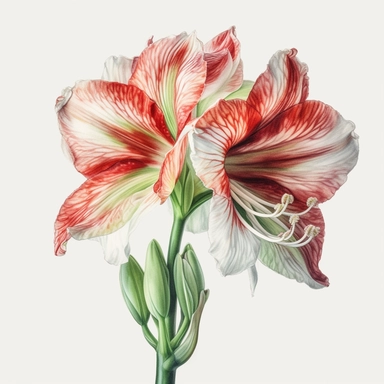 hyperrealism painting, amaryllis flower, white background, watercolor style, farmhouse chic, tempera clipart