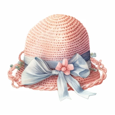 Clipart, vintage illustration, cute knitting baby's beach hat, pastel color, hand drawn