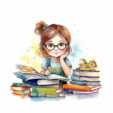 school teacher, watercolor, doodle, fable, child book, clip art, transparent background, 300 dpi, nursery illustration, minimalist, vector illustration, optimistic