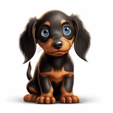 Dachshund puppy, Closeup Portrait, Clipart, Digital art, kawaii, disney style, Pixar, hyperdetailed, 1080p, Ultra-HD, white background
