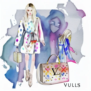 watercolor luis vuitton inspired fashion clipart, no letters, white background
