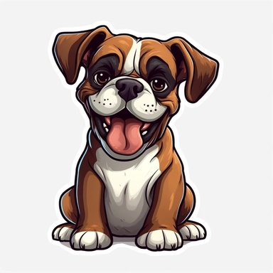 cute Dog Boxer, happy and smiling, bold line, clipart, sticker, white background, no shadow, 8k detail