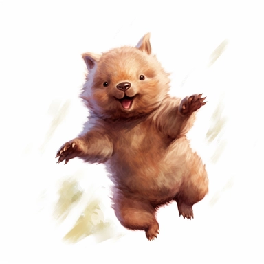 cute Wombat baby, Wombat playing, Wombat baby jumping, clipart, white background
