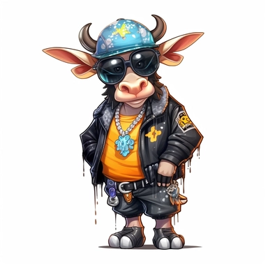 highly detailed clipart of a furry baby cow calf like person standing up wearing a baseball cap and dressed in 2000's style hip hop rapper fashion and sneakers and jewelry. child like looking furry cow. Nelly the rapper style.