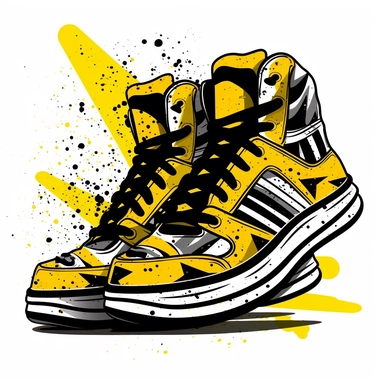 Super cool, funky, super cool Sneakers design clip art, , digital illustration, yellow ,black,white frequency,white background,--ar 2:3