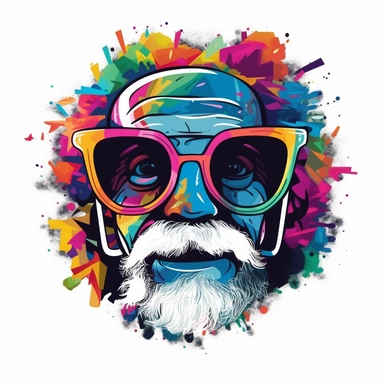 supercool badass funny sunglasses on psychedelic Albert Einstein, award winning, 2d, logo clipart, white background