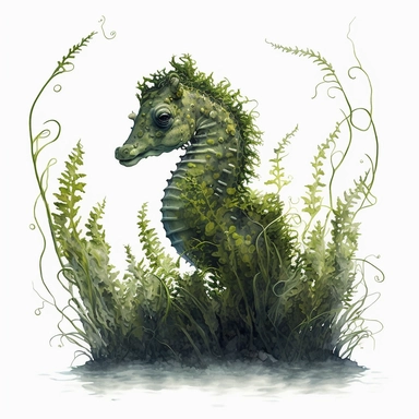 curious baby seahorse floating gracefully in seaweed clipart