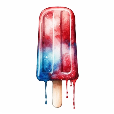 popsicle, in the style of fourth of july realistic and hyper-detailed watercolor painting, sketchfab, ahmed morsi, realistic watercolor paintings, use of common materials, handcrafted designs clipart red white and blue with white background