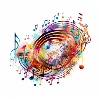 Against a white background, a clip art image showcases a multitude of highly detailed musical notes, surrounded by a vibrant array of colors. The musical notes, ranging from whole notes to sixteenth notes, are depicted with intricate lines and curves, capturing their elegant and rhythmic nature. Each note carries a unique personality, from the bold and commanding whole notes to the swift and playful sixteenth notes. The colors that envelop the notes create a lively and dynamic atmosphere. Shades