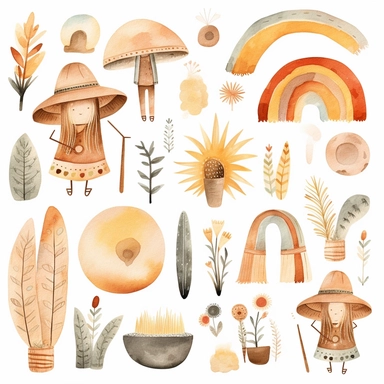 rainbows boho childish watercolor neutral colors sweet clipart collection with white background - - upbeta
