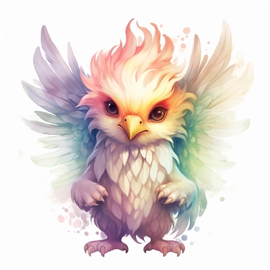 baby griffin, clipart, intense white and deep pastel colors, dnd, watercolor, no background, isolated on a white background, self contained, well defined edges, by amy sol and magali villeneuve and susan bourdet and ross tran, spaced out, glowy, intricate, 8k
