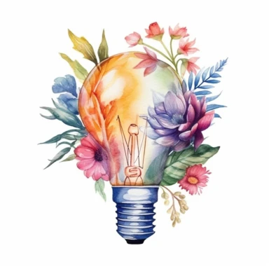 Watercolor Floral Lightbulb Clipart, isolated on white background