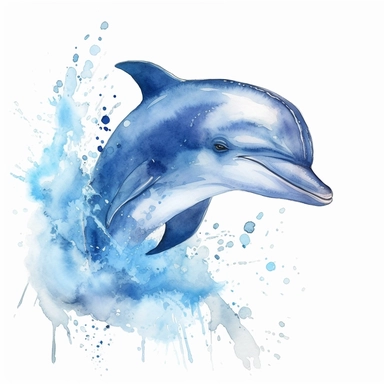 dolphin watercolor happy clipart, blue whale clipart , original hand drawing, style of the artwork, mood of the artwork, white background, 8K quality, ultra detailed , clipart, white background, High Quality, ultra detailed