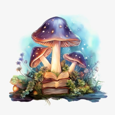 magic mystical jade, Mushroom, storybook, fairytale, light watercolour clipart, bioluminescence, enchanted forest, white background