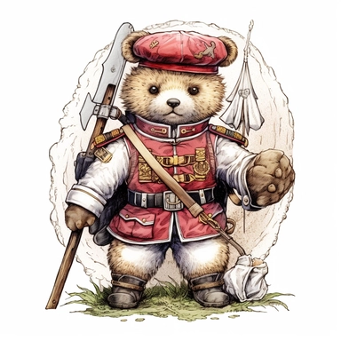 Adorable cute fantasy Teddy bear dressed like a Grenadier, nursery art, clipart image, lineart image, white background, very detailed, 8k