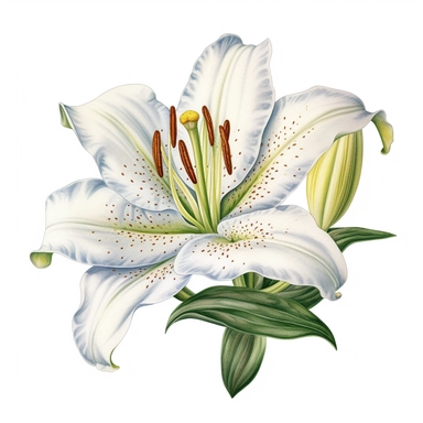 beautiful casablanca lily, detailed realistic watercolor illustration, white background clipart