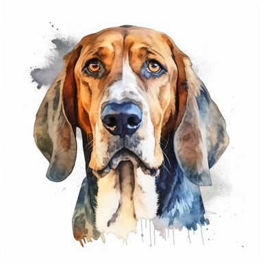 American English Coonhound dog, water color style, clipart, white background