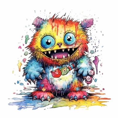 retro vintage antique horror kawaii single monster clipart surrounded by a white background, rotten, ben templesmith, lisa frank, frank frazetta, richard scarry, clean border, white background