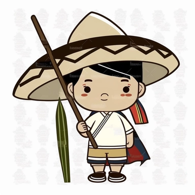 a boy, simple, traditional costume, local food, and animal,educational, history, and cultural diversity, clipart style, cute, picture book style, captivating, kid friendly cute character, black and white, coloring book, not color style, cartoon style, vector image, simple, line art style, character, white background