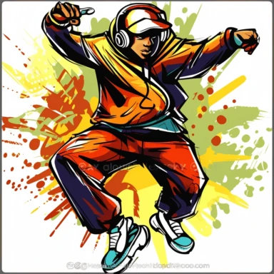 GRAFFITI CLIPART logo of a korean mans spirit coming out of his belly to place headphones on his head and power into his dancing feet