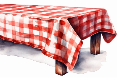 realistic watercolor red gingham tablecloth clipart, hd, detailed, on white background, spaced out