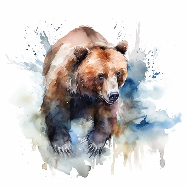 a detailed watercolor painting of a Grizzly Bear what a fishing in the wild, clipart, white background