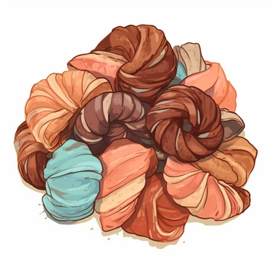 Anime chocolate croissant object Flat lay. Terracotta, blue, orange, blush, pink, ivory, beige and gold Clipart