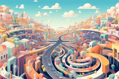 a close up of a infinite loop highway on a white background, james gilleard and james jean, escher, trending on artisation, connectedness, scutoid, mit technology review, by Sam Spratt, dan mcpharlin : : ornate, wormholes, tetris, monolithic, stylized stl, clipart icon, simple 4 colors from gray to metalic blue, vector-based, sharp border, plane color and very define, high quality, digital art, 8k resolution, masterpiece, congruent, amazing, incredible, awe-inspiring, mind-blowing, masterful, in