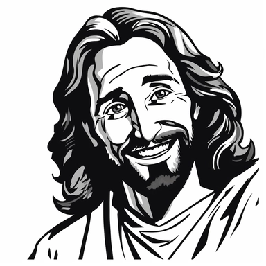 jesus christ smiling clipart, simple, black and white