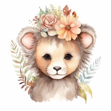 CLIPART, cute, boho, watercolor, isolated funny safari baby 'face animal illustration