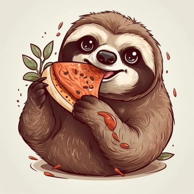 happy Sloth eating neapolitan pizza, cartoon, vector, sharp focus, super detailed, illustration, 16:9, v4, q2, 16k, High quality, clipart