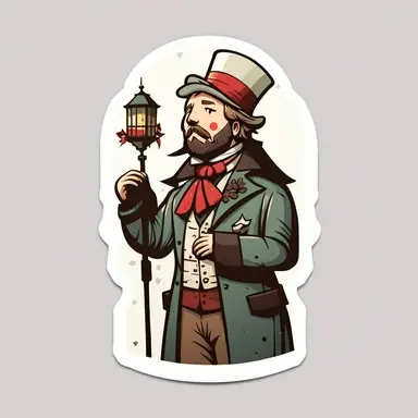 vector sticker design, Christmas caroler clipart, white background, flat colors