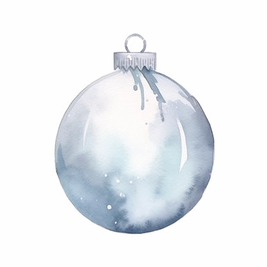 Minimalistic watercolor, hand drawn sketch, adorable, single bubble ornament, Christmas clipart, grey and blue pastel colors, white background
