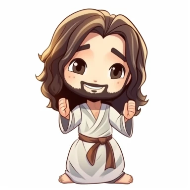 clip art, cute chibi Jesus, Christmas, isolated on white background